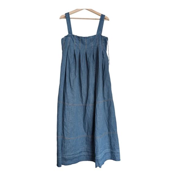 Free people blue long maxi denim dress pleated size s pinafore - Picture 7 of 7